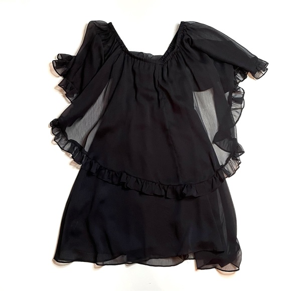 Free People Navy Solid Babydoll Ruffle Woven Off The Shoulder Mini Dress - Picture 3 of 8